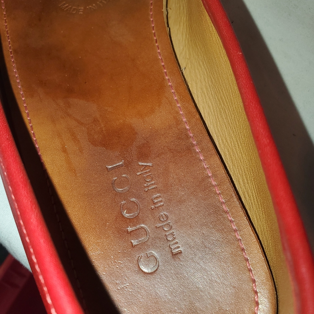 Gucci Men's Size 9 Red Leather Penny Loafers - Picture 6 of 11